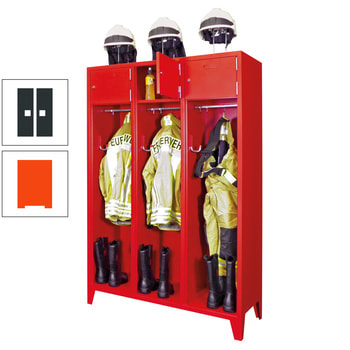 Feuerwehrschrank - 2 Abteile - Ablagefach mit Tür, Etikettenrahmen - 2.100 x 830 x 500 mm (HxBxT) - reinorange/anthrazitgrau RAL 7016 Anthrazitgrau | RAL 2004 Reinorange