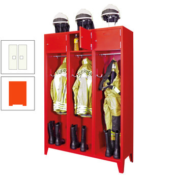 Feuerwehrschrank - 2 Abteile - Ablagefach mit Tür, Etikettenrahmen - 2.100 x 830 x 500 mm (HxBxT) - reinorange/reinweiß RAL 9010 Reinweiß | RAL 2004 Reinorange