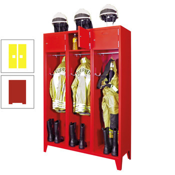 Feuerwehrschrank - 2 Abteile - Ablagefach mit Tür, Etikettenrahmen - 2.100 x 830 x 500 mm (HxBxT) - feuerrot/zinkgelb RAL 1018 Zinkgelb | RAL 3000 Feuerrot