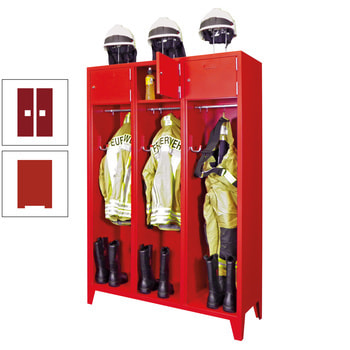 Feuerwehrschrank - 2 Abteile - Ablagefach mit Tür, Etikettenrahmen - 2.100 x 830 x 500 mm (HxBxT) - feuerrot/rubinrot RAL 3003 Rubinrot | RAL 3000 Feuerrot
