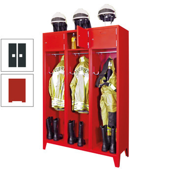 Feuerwehrschrank - 2 Abteile - Ablagefach mit Tür, Etikettenrahmen - 2.100 x 830 x 500 mm (HxBxT) - feuerrot/anthrazitgrau RAL 7016 Anthrazitgrau | RAL 3000 Feuerrot