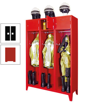 Feuerwehrschrank - 2 Abteile - Ablagefach mit Tür, Etikettenrahmen - 2.100 x 830 x 500 mm (HxBxT) - feuerrot/tiefschwarz RAL 9005 Tiefschwarz | RAL 3000 Feuerrot