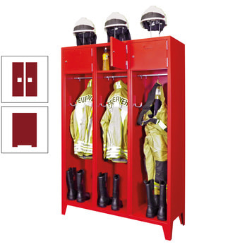 Feuerwehrschrank - 2 Abteile - Ablagefach mit Tür, Etikettenrahmen - 2.100 x 830 x 500 mm (HxBxT) - rubinrot RAL 3003 Rubinrot | RAL 3003 Rubinrot