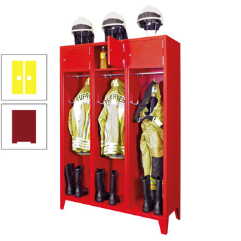 Feuerwehrschrank - 2 Abteile - Ablagefach mit Tür, Etikettenrahmen - 2.100 x 830 x 500 mm (HxBxT) - rubinrot/zinkgelb RAL 1018 Zinkgelb | RAL 3003 Rubinrot