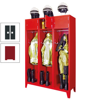 Feuerwehrschrank - 2 Abteile - Ablagefach mit Tür, Etikettenrahmen - 2.100 x 830 x 500 mm (HxBxT) - rubinrot/anthrazitgrau RAL 7016 Anthrazitgrau | RAL 3003 Rubinrot
