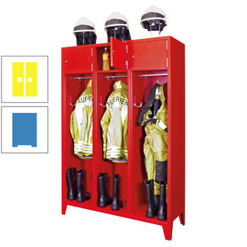 Feuerwehrschrank - 2 Abteile - Ablagefach mit Tür, Etikettenrahmen - 2.100 x 830 x 500 mm (HxBxT) - lichtblau/zinkgelb RAL 1018 Zinkgelb | RAL 5012 Lichtblau