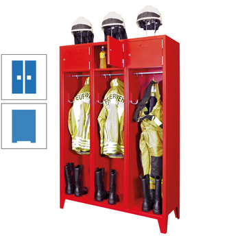 Feuerwehrschrank - 2 Abteile - Ablagefach mit Tür, Etikettenrahmen - 2.100 x 830 x 500 mm (HxBxT) - lichtblau/himmelblau RAL 5015 Himmelblau | RAL 5012 Lichtblau