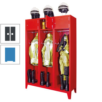 Feuerwehrschrank - 2 Abteile - Ablagefach mit Tür, Etikettenrahmen - 2.100 x 830 x 500 mm (HxBxT) - lichtblau/anthrazitgrau RAL 7016 Anthrazitgrau | RAL 5012 Lichtblau