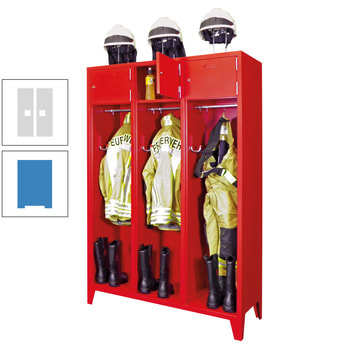 Feuerwehrschrank - 2 Abteile - Ablagefach mit Tür, Etikettenrahmen - 2.100 x 830 x 500 mm (HxBxT) - lichtblau/lichtgrau RAL 7035 Lichtgrau | RAL 5012 Lichtblau
