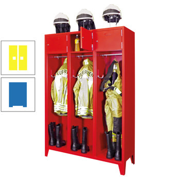Feuerwehrschrank - 2 Abteile - Ablagefach mit Tür, Etikettenrahmen - 2.100 x 830 x 500 mm (HxBxT) - himmelblau/zinkgelb RAL 1018 Zinkgelb | RAL 5015 Himmelblau