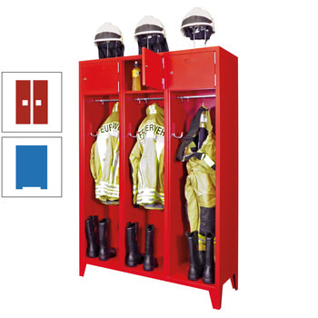 Feuerwehrschrank - 2 Abteile - Ablagefach mit Tür, Etikettenrahmen - 2.100 x 830 x 500 mm (HxBxT) - himmelblau/feuerrot RAL 3000 Feuerrot | RAL 5015 Himmelblau