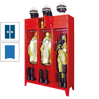 Feuerwehrschrank - 2 Abteile - Ablagefach mit Tür, Etikettenrahmen - 2.100 x 830 x 500 mm (HxBxT) - himmelblau/enzianblau RAL 5010 Enzianblau | RAL 5015 Himmelblau