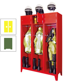 Feuerwehrschrank - 2 Abteile - Ablagefach mit Tür, Etikettenrahmen - 2.100 x 830 x 500 mm (HxBxT) - resedagrün/zinkgelb RAL 1018 Zinkgelb | RAL 6011 Resedagrün