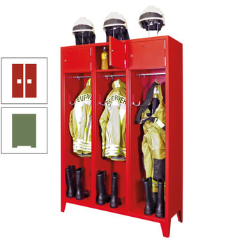 Feuerwehrschrank - 2 Abteile - Ablagefach mit Tür, Etikettenrahmen - 2.100 x 830 x 500 mm (HxBxT) - resedagrün/feuerrot RAL 3000 Feuerrot | RAL 6011 Resedagrün