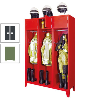 Feuerwehrschrank - 2 Abteile - Ablagefach mit Tür, Etikettenrahmen - 2.100 x 830 x 500 mm (HxBxT) - resedagrün/anthrazitgrau RAL 7016 Anthrazitgrau | RAL 6011 Resedagrün