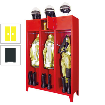 Feuerwehrschrank - 2 Abteile - Ablagefach mit Tür, Etikettenrahmen - 2.100 x 830 x 500 mm (HxBxT) - anthrazitgrau/zinkgelb RAL 1018 Zinkgelb | RAL 7016 Anthrazitgrau