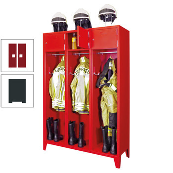 Feuerwehrschrank - 2 Abteile - Ablagefach mit Tür, Etikettenrahmen - 2.100 x 830 x 500 mm (HxBxT) - anthrazitgrau/rubinrot RAL 3003 Rubinrot | RAL 7016 Anthrazitgrau
