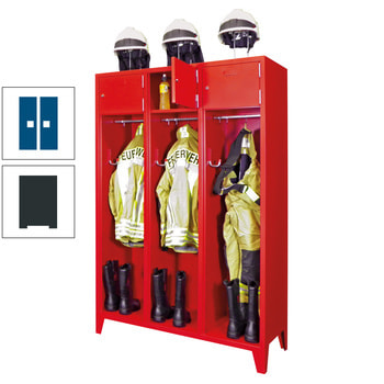 Feuerwehrschrank - 2 Abteile - Ablagefach mit Tür, Etikettenrahmen - 2.100 x 830 x 500 mm (HxBxT) - anthrazitgrau/enzianblau RAL 5010 Enzianblau | RAL 7016 Anthrazitgrau