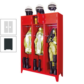 Feuerwehrschrank - 2 Abteile - Ablagefach mit Tür, Etikettenrahmen - 2.100 x 830 x 500 mm (HxBxT) - anthrazitgrau/lichtgrau RAL 7035 Lichtgrau | RAL 7016 Anthrazitgrau