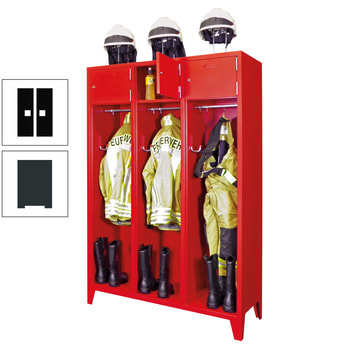 Feuerwehrschrank - 2 Abteile - Ablagefach mit Tür, Etikettenrahmen - 2.100 x 830 x 500 mm (HxBxT) - anthrazitgrau/tiefschwarz RAL 9005 Tiefschwarz | RAL 7016 Anthrazitgrau