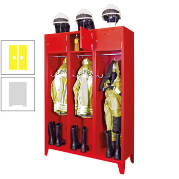 Feuerwehrschrank - 2 Abteile - Ablagefach mit Tür, Etikettenrahmen - 2.100 x 830 x 500 mm (HxBxT) - lichtgrau/zinkgelb RAL 1018 Zinkgelb | RAL 7035 Lichtgrau