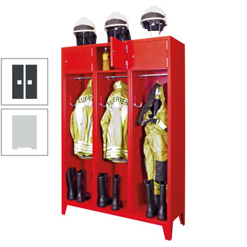 Feuerwehrschrank - 2 Abteile - Ablagefach mit Tür, Etikettenrahmen - 2.100 x 830 x 500 mm (HxBxT) - lichtgrau/anthrazitgrau RAL 7016 Anthrazitgrau | RAL 7035 Lichtgrau