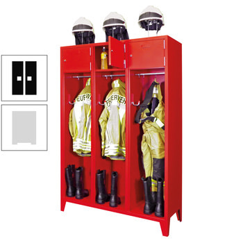 Feuerwehrschrank - 2 Abteile - Ablagefach mit Tür, Etikettenrahmen - 2.100 x 830 x 500 mm (HxBxT) - lichtgrau/tiefschwarz RAL 9005 Tiefschwarz | RAL 7035 Lichtgrau