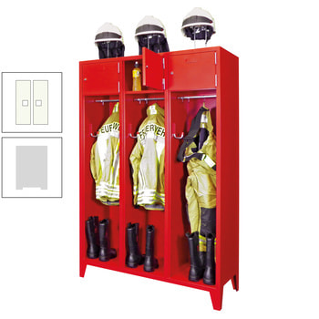 Feuerwehrschrank - 2 Abteile - Ablagefach mit Tür, Etikettenrahmen - 2.100 x 830 x 500 mm (HxBxT) - lichtgrau/reinweiß RAL 9010 Reinweiß | RAL 7035 Lichtgrau