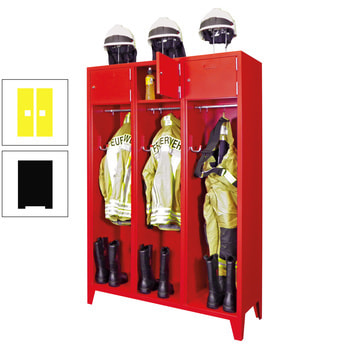 Feuerwehrschrank - 2 Abteile - Ablagefach mit Tür, Etikettenrahmen - 2.100 x 830 x 500 mm (HxBxT) - tiefschwarz/zinkgelb RAL 1018 Zinkgelb | RAL 9005 Tiefschwarz