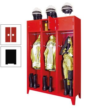 Feuerwehrschrank - 2 Abteile - Ablagefach mit Tür, Etikettenrahmen - 2.100 x 830 x 500 mm (HxBxT) - tiefschwarz/feuerrot RAL 3000 Feuerrot | RAL 9005 Tiefschwarz