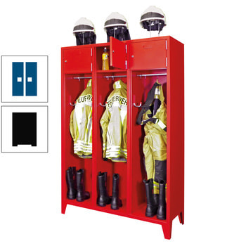 Feuerwehrschrank - 2 Abteile - Ablagefach mit Tür, Etikettenrahmen - 2.100 x 830 x 500 mm (HxBxT) - tiefschwarz/enzianblau RAL 5010 Enzianblau | RAL 9005 Tiefschwarz