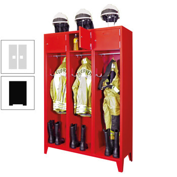 Feuerwehrschrank - 2 Abteile - Ablagefach mit Tür, Etikettenrahmen - 2.100 x 830 x 500 mm (HxBxT) - tiefschwarz/lichtgrau RAL 7035 Lichtgrau | RAL 9005 Tiefschwarz