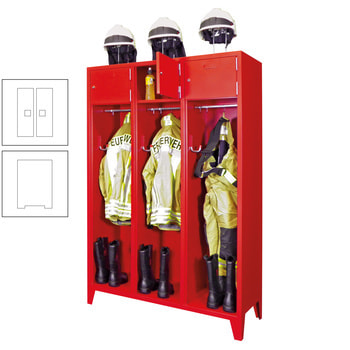 Feuerwehrschrank - 2 Abteile - Ablagefach mit Tür, Etikettenrahmen - 2.100 x 830 x 500 mm (HxBxT) - reinweiß RAL 9010 Reinweiß | RAL 9010 Reinweiß