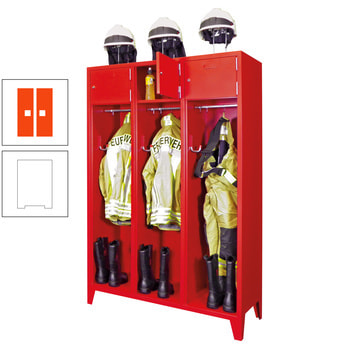 Feuerwehrschrank - 2 Abteile - Ablagefach mit Tür, Etikettenrahmen - 2.100 x 830 x 500 mm (HxBxT) - reinweiß/reinorange RAL 2004 Reinorange | RAL 9010 Reinweiß