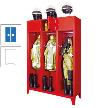 Feuerwehrschrank - 2 Abteile - Ablagefach mit Tür, Etikettenrahmen - 2.100 x 830 x 500 mm (HxBxT) - reinweiß/himmelblau RAL 5015 Himmelblau | RAL 9010 Reinweiß