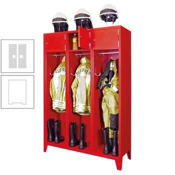 Feuerwehrschrank - 2 Abteile - Ablagefach mit Tür, Etikettenrahmen - 2.100 x 830 x 500 mm (HxBxT) - reinweiß/lichtgrau RAL 7035 Lichtgrau | RAL 9010 Reinweiß