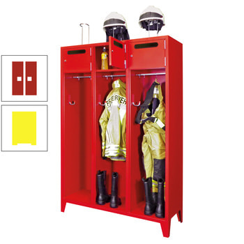 Feuerwehrschrank - 2 Abteile - Ablagefach mit Tür, Einwurfschlitz - 2.100 x 830 x 500 mm (HxBxT) - zinkgelb/feuerrot RAL 3000 Feuerrot | RAL 1018 Zinkgelb