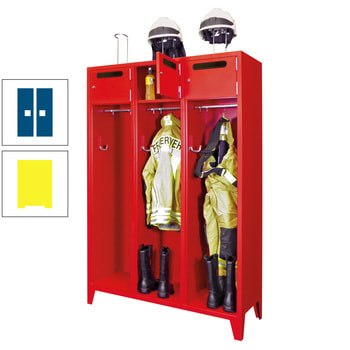 Feuerwehrschrank - 2 Abteile - Ablagefach mit Tür, Einwurfschlitz - 2.100 x 830 x 500 mm (HxBxT) - zinkgelb/enzianblau RAL 5010 Enzianblau | RAL 1018 Zinkgelb