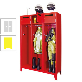 Feuerwehrschrank - 2 Abteile - Ablagefach mit Tür, Einwurfschlitz - 2.100 x 830 x 500 mm (HxBxT) - zinkgelb/lichtgrau RAL 7035 Lichtgrau | RAL 1018 Zinkgelb