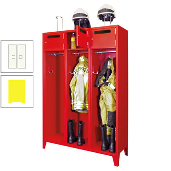 Feuerwehrschrank - 2 Abteile - Ablagefach mit Tür, Einwurfschlitz - 2.100 x 830 x 500 mm (HxBxT) - zinkgelb/reinweiß RAL 9010 Reinweiß | RAL 1018 Zinkgelb