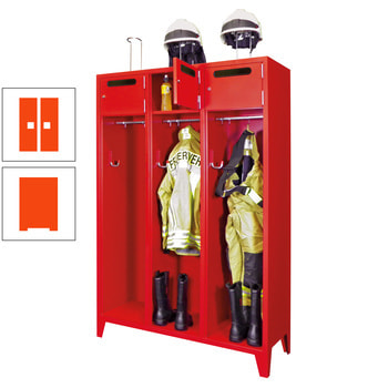 Feuerwehrschrank - 2 Abteile - Ablagefach mit Tür, Einwurfschlitz - 2.100 x 830 x 500 mm (HxBxT) - reinorange RAL 2004 Reinorange | RAL 2004 Reinorange