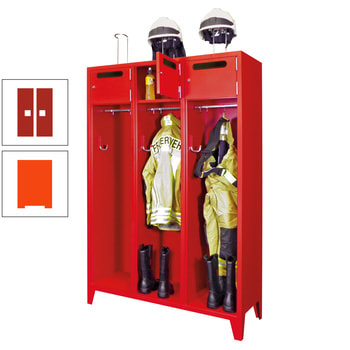 Feuerwehrschrank - 2 Abteile - Ablagefach mit Tür, Einwurfschlitz - 2.100 x 830 x 500 mm (HxBxT) - reinorange/feuerrot RAL 3000 Feuerrot | RAL 2004 Reinorange