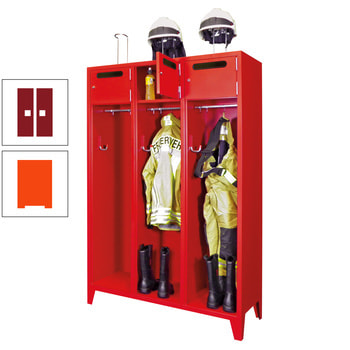 Feuerwehrschrank - 2 Abteile - Ablagefach mit Tür, Einwurfschlitz - 2.100 x 830 x 500 mm (HxBxT) - reinorange/rubinrot RAL 3003 Rubinrot | RAL 2004 Reinorange