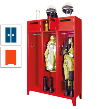 Feuerwehrschrank - 2 Abteile - Ablagefach mit Tür, Einwurfschlitz - 2.100 x 830 x 500 mm (HxBxT) - reinorange/enzianblau RAL 5010 Enzianblau | RAL 2004 Reinorange