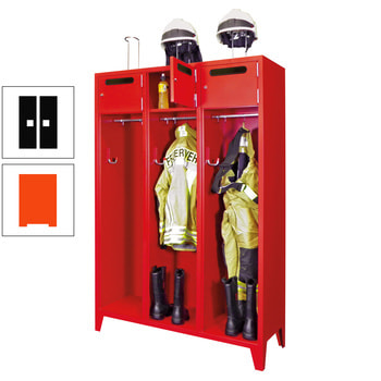Feuerwehrschrank - 2 Abteile - Ablagefach mit Tür, Einwurfschlitz - 2.100 x 830 x 500 mm (HxBxT) - reinorange/tiefschwarz RAL 9005 Tiefschwarz | RAL 2004 Reinorange