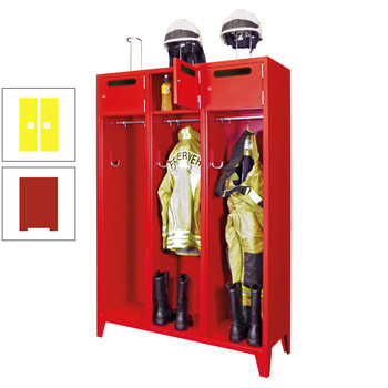 Feuerwehrschrank - 2 Abteile - Ablagefach mit Tür, Einwurfschlitz - 2.100 x 830 x 500 mm (HxBxT) - feuerrot/zinkgelb RAL 1018 Zinkgelb | RAL 3000 Feuerrot