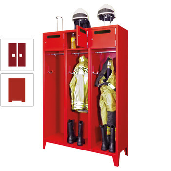 Feuerwehrschrank - 2 Abteile - Ablagefach mit Tür, Einwurfschlitz - 2.100 x 830 x 500 mm (HxBxT) - feuerrot/rubinrot RAL 3003 Rubinrot | RAL 3000 Feuerrot