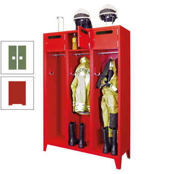 Feuerwehrschrank - 2 Abteile - Ablagefach mit Tür, Einwurfschlitz - 2.100 x 830 x 500 mm (HxBxT) - feuerrot/resedagrün RAL 6011 Resedagrün | RAL 3000 Feuerrot
