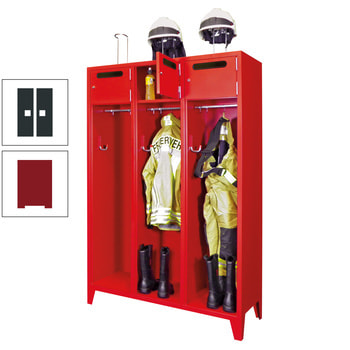 Feuerwehrschrank - 2 Abteile - Ablagefach mit Tür, Einwurfschlitz - 2.100 x 830 x 500 mm (HxBxT) - rubinrot/anthrazitgrau RAL 7016 Anthrazitgrau | RAL 3003 Rubinrot