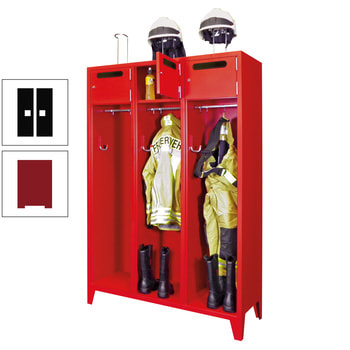 Feuerwehrschrank - 2 Abteile - Ablagefach mit Tür, Einwurfschlitz - 2.100 x 830 x 500 mm (HxBxT) - rubinrot/tiefschwarz RAL 9005 Tiefschwarz | RAL 3003 Rubinrot